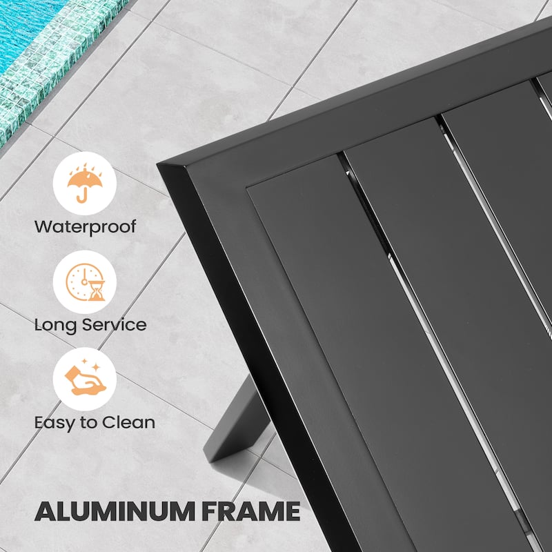 Outdoor Aluminum Dining Table with Umbrella Hole with Durable Adjustable Reclining Folding Chair