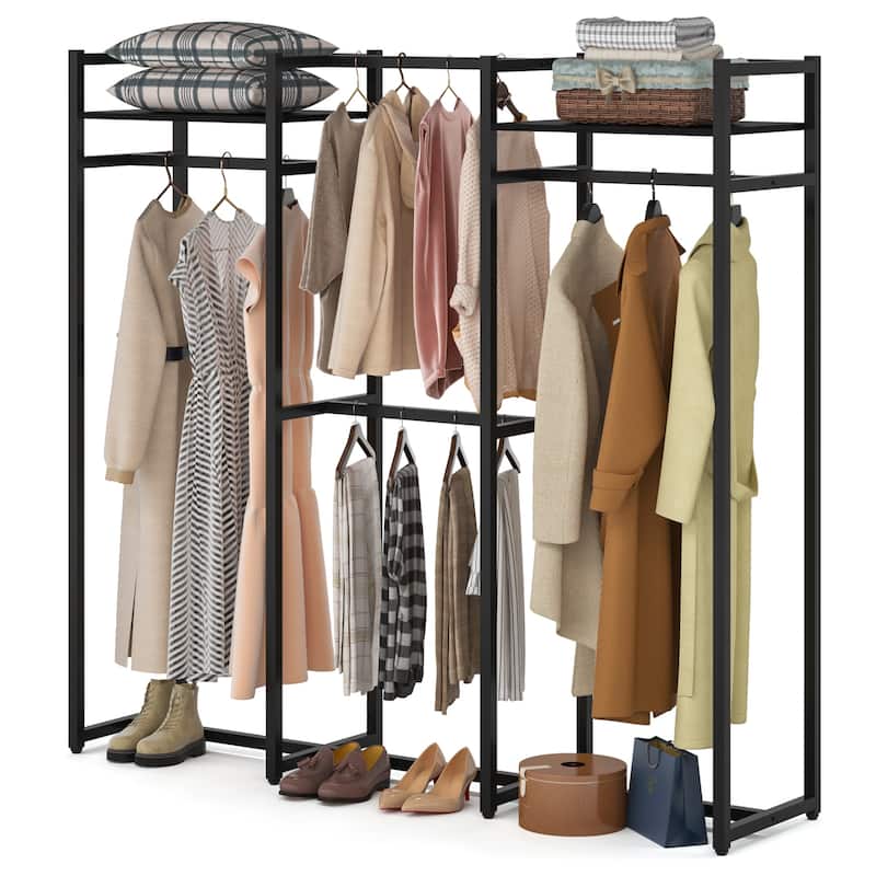 Garment Rack Heavy Duty Clothes Rack Free Standing Closet Organizer with Shelves and 4 hanging Rods - 18" wide