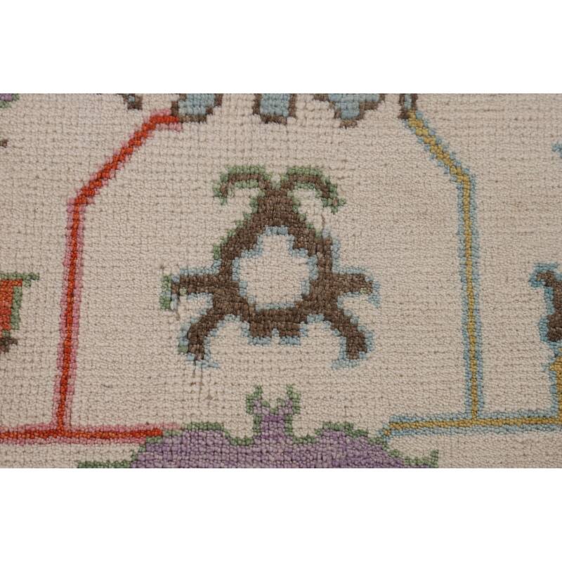 Beige Transitional Floral Oushak Area Rug Hand-Knotted Wool Carpet - 8'9" x 12'0"