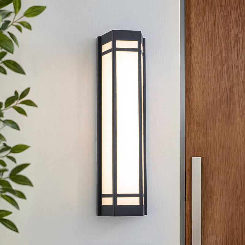 Modern Craftsman Style Exterior Wall Sconce with Frosted Acrylic Shade Outdoor Wall Light with Dusk to Dawn Sensor(2 Pack) - W6"