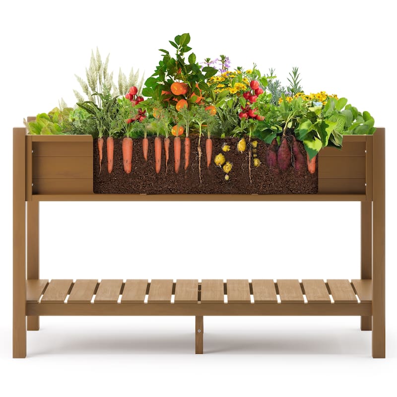 Plastic Raised Garden Bed with Legs Elevated Planter Box for Backyard, Patio, or Balcony - 46.5"L x 17.7"W x 28.7"H