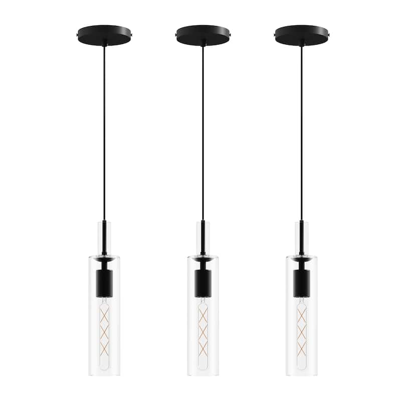 3-Pack Black Glass Pendant Lights - Adjustable, Industrial - Kitchen Dining(No Bulbs)
