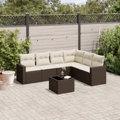 vidaXL Garden Sofa Set Brown PE rattan, powder-coated steel, tempered glass - 21.7 x 21.7 x 14.6