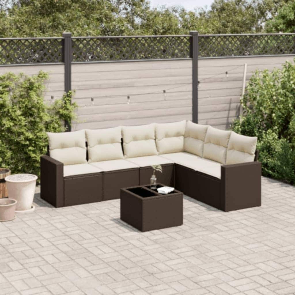 vidaXL Garden Sofa Set Brown PE rattan, powder-coated steel, tempered glass - 21.7 x 21.7 x 14.6