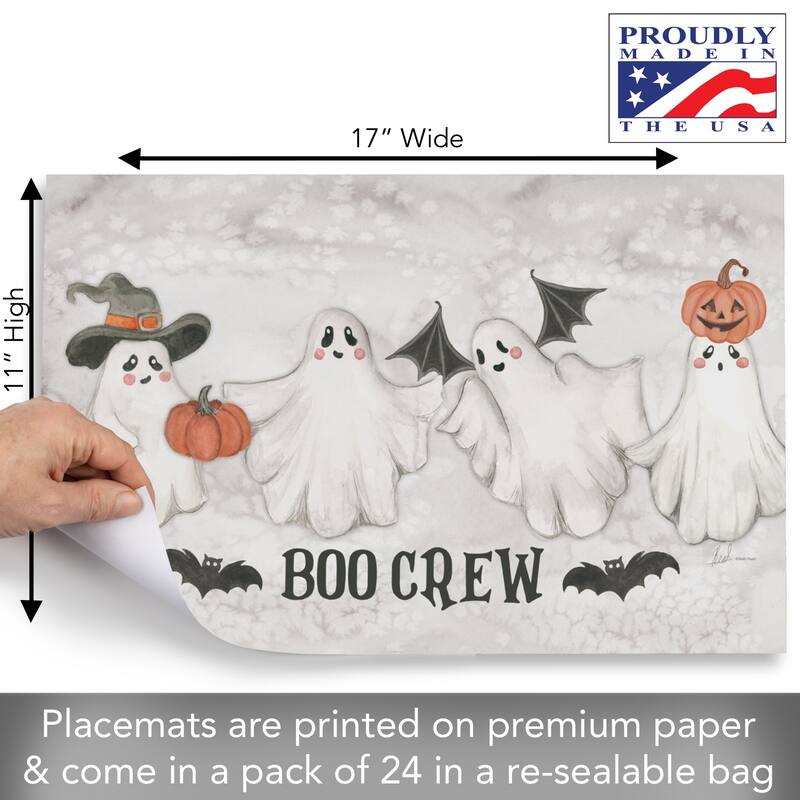 Boo Crew 24 Sheet Reusable Premium Paper Stock Placemats in Resealable Storage Bag Made in The USA 17" x 11"