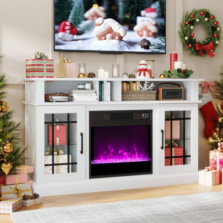 MDF Fireplace TV Stand with RGB LED, Remote and Storage - 48" L x 16" W x 29" H