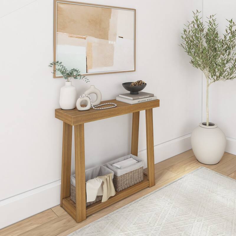 Plank and Beam Classic Console Table with Shelf - 36" - Pecan