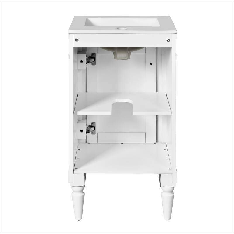 Retro Compact Bathroom Vanity Cabinet Simple Freestanding Single Sink Cabinet with Adjustable Shelf and Black Metal Pull