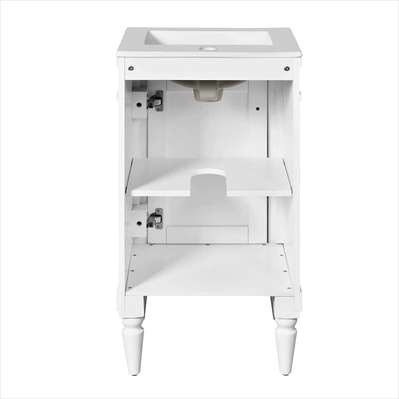Roomfitters 18" Vanity with Sink, Freestanding Bathroom Cabinet with Door and Shelf, Small Space Storage Unit