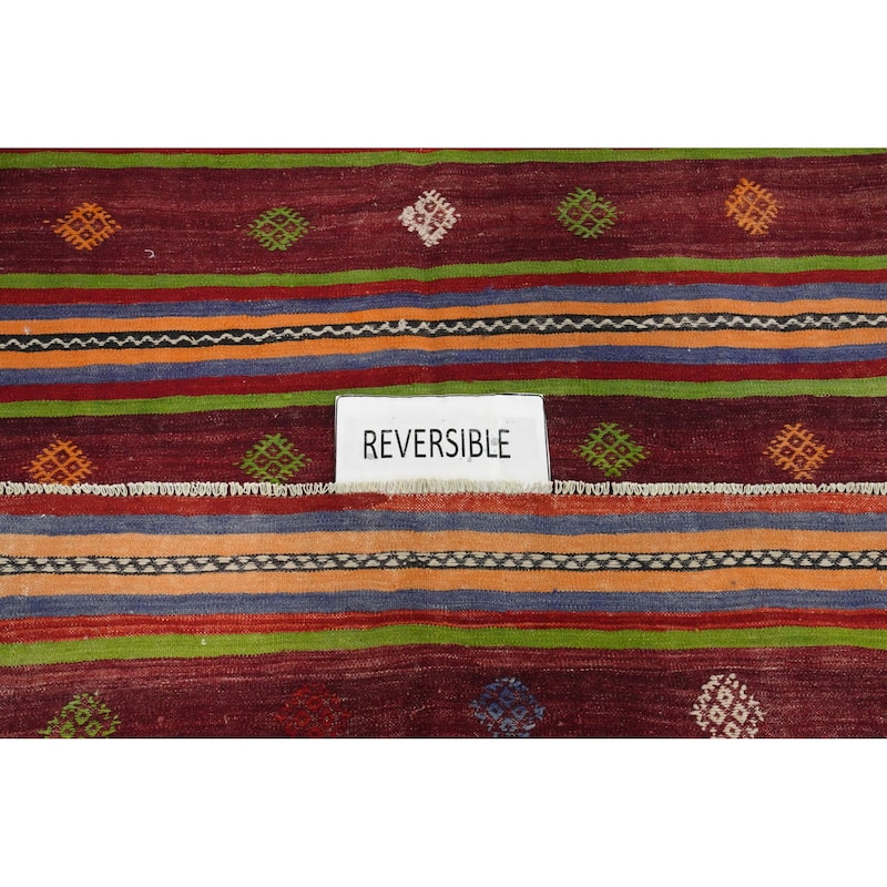 Hand Woven Oriental 100% Wool Carpet Southwestern Tribal Red Kilim Area Rug - 9' 11'' X 5' 4''