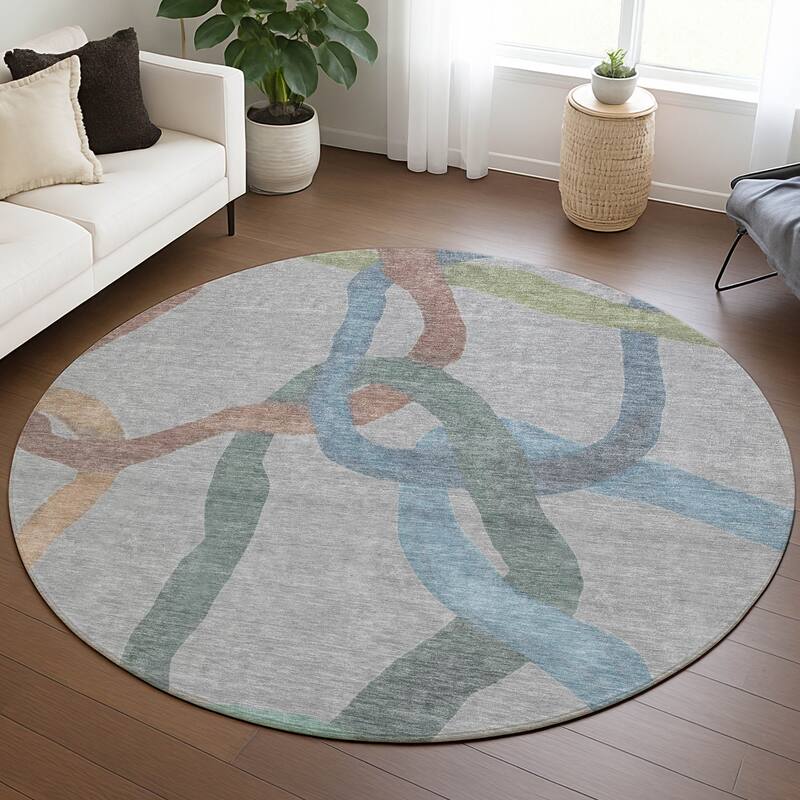 Machine Washable Indoor/ Outdoor Abstract Links Chantille Rug