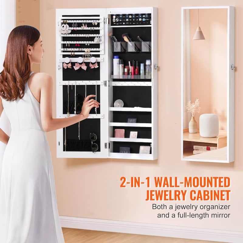 Wall Mounted Jewelry Cabinet with Full-Length Mirror and Lock