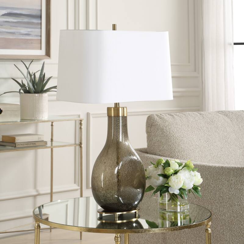 Seeded Teardrop Glass Table Lamp with Oval Drum Shade - 29.25" - Bronze