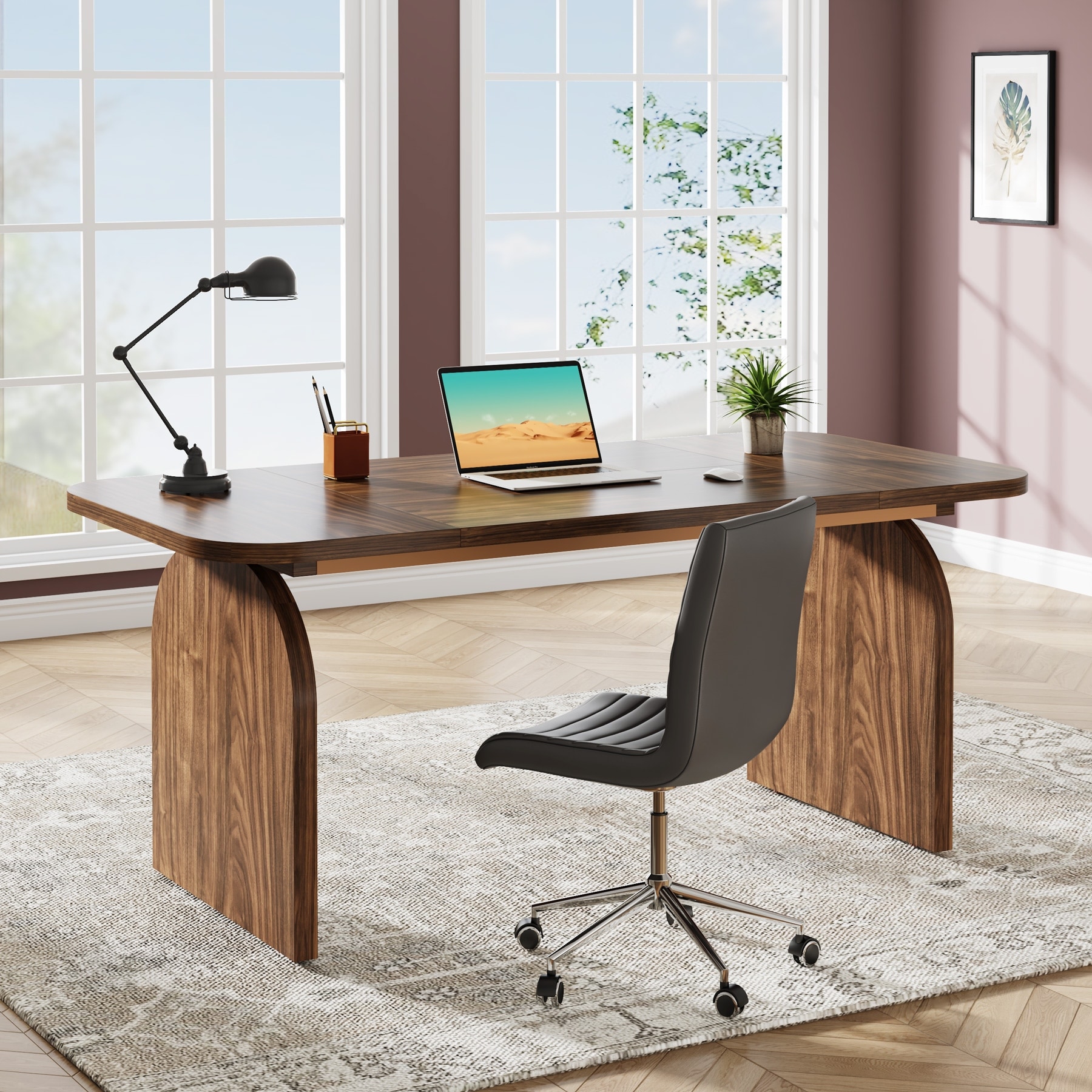 Retro 63-inch Executive Computer Desk , Large Craft Table for Home