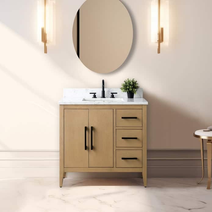 Vanity Art 36" Single Sink Bathroom Vanity Cabinet with Engineered Marble Countertop