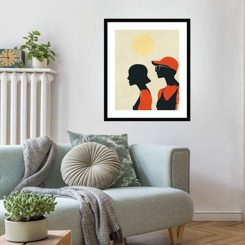 Sunny Sisters by Layla Oz Wood Framed Wall Art Print - Svelte Noir Black