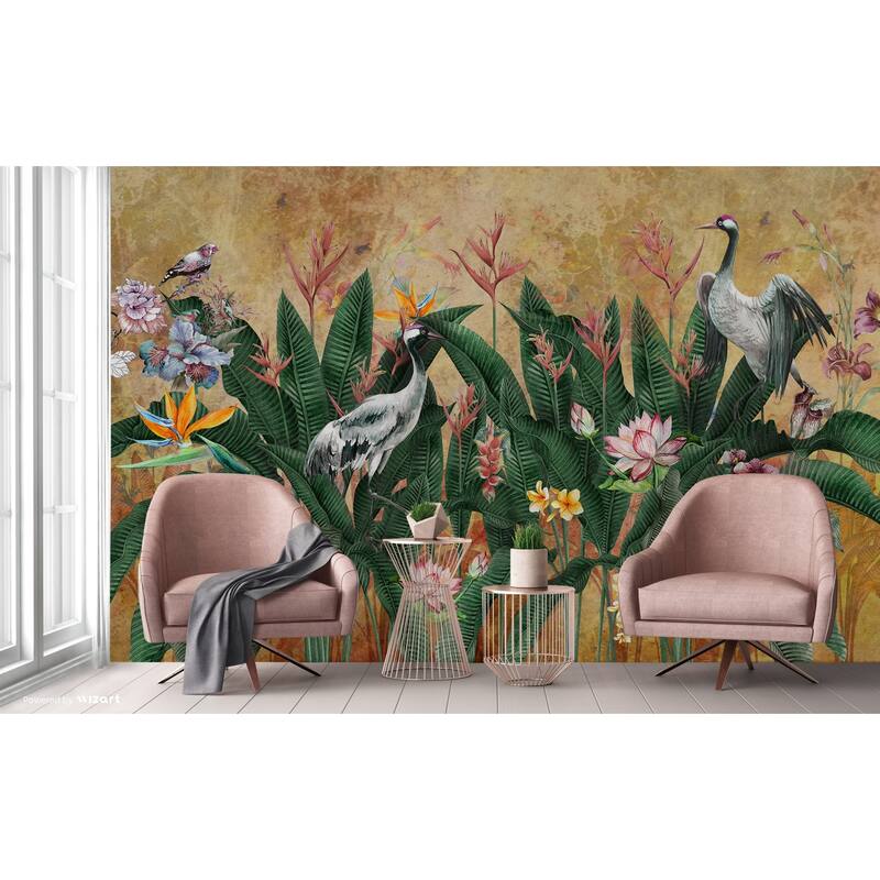 Tropical Paradise Wallpaper Mural Exotic Birds and Lush Flowers