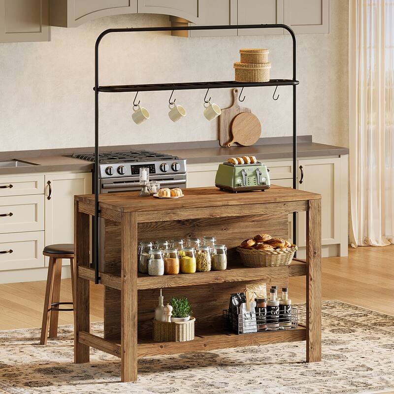 Solid Wood Kitchen Island with Storage Stationary Island Table Coffee Bar - 23.62" D x 47.24" W x 70.08" H