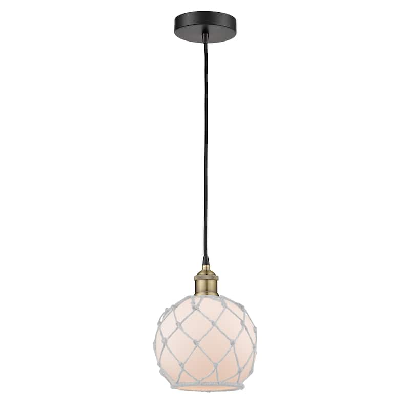 Innovations Lighting Edison - 1 Light 8" Cord Hung Mini Pendant - Black Antique Brass/White