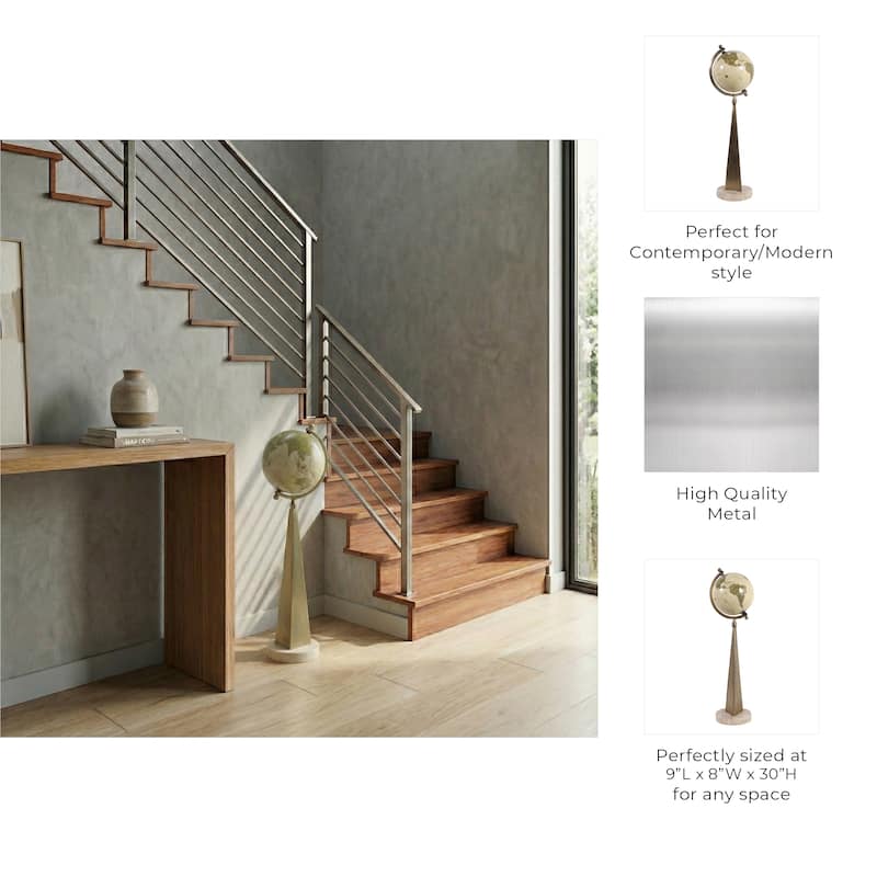 Decorative Tall Globe Statue with Sculpture Base - 30", Bronze - 30.0"