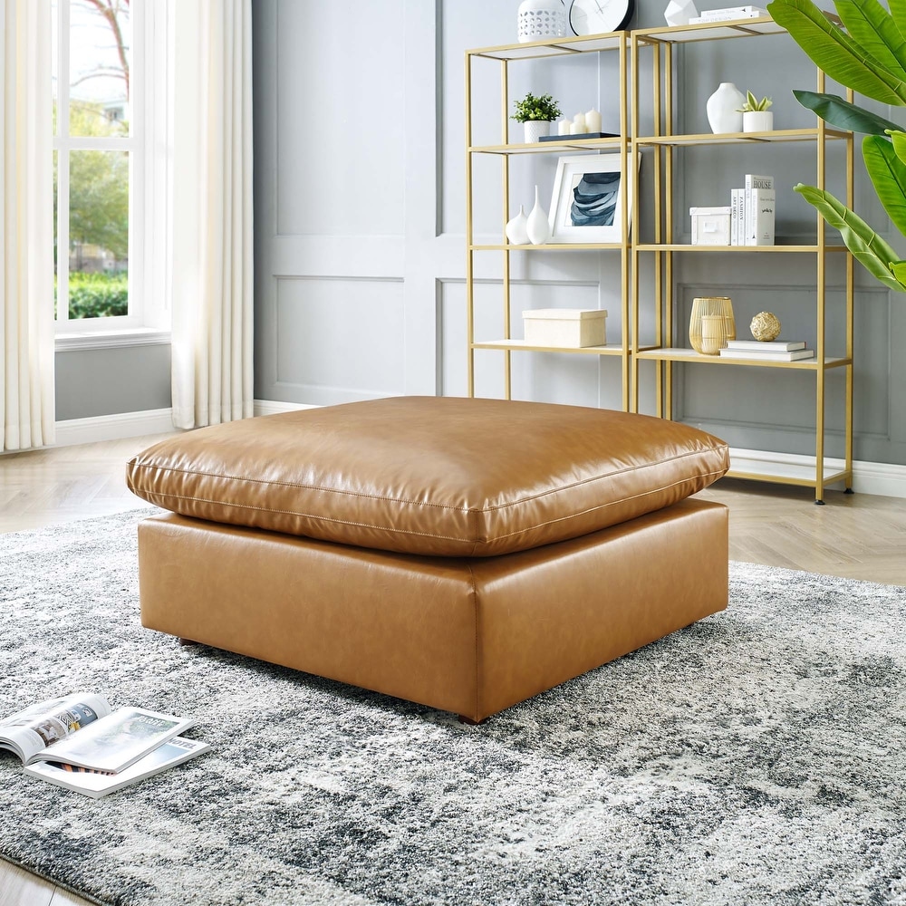 Tan faux outlet leather ottoman