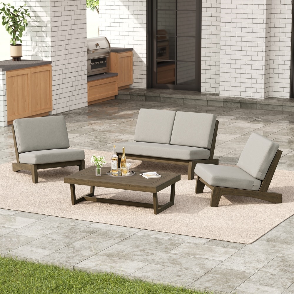 Outdoor Acacia Wood Patio Furniture Set - 4 Piece All Weather Conversation Set