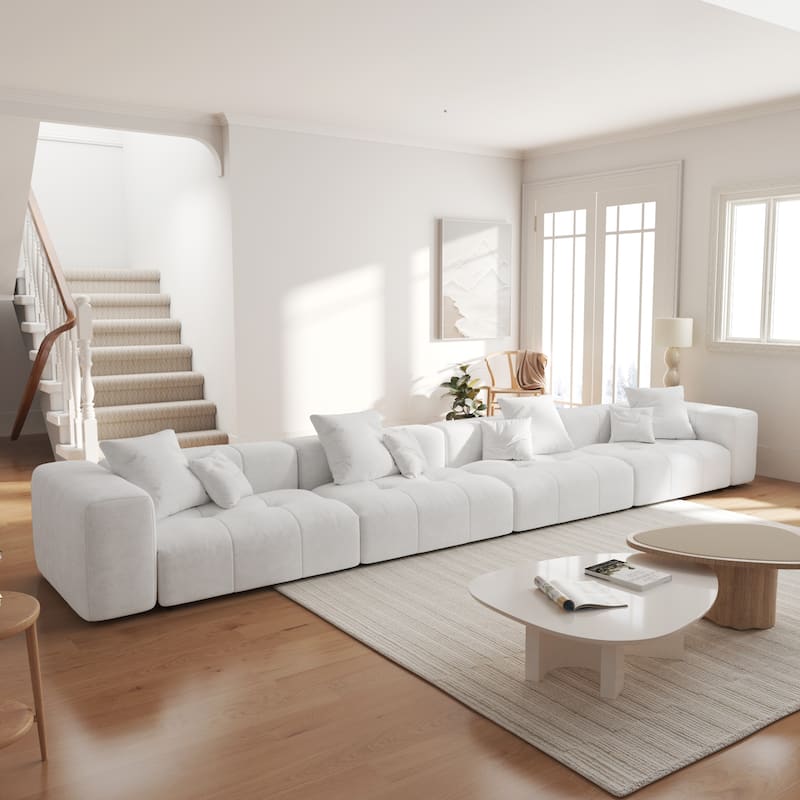 4-Seater Linen Upholstered Cloud Couch Modular Sectional Sofa for Living Room and Bedroom - White
