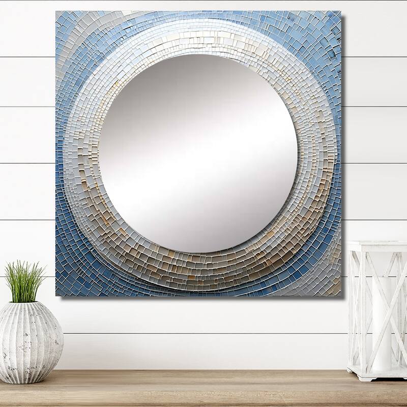 Designart "Silver Swirl Shell Fish" Nautilus Wall Mirror - Animals Large Square Printed Mirror For Hallway