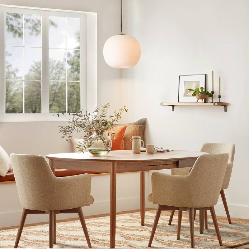 1-Light Modern Gold Hanging Pendant Light with Opal Glass Globe Lamp Shade for Kitchen Island, Bedroom