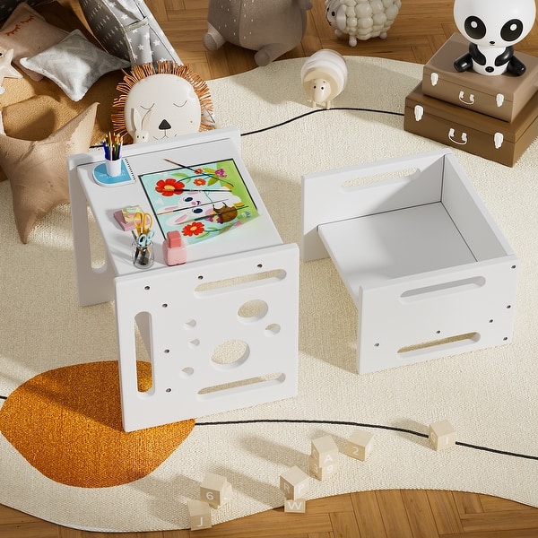 slide 2 of 15, PAKASEPT Montessori Weaning Table and Chair Set, Kids Table and Chair Set White