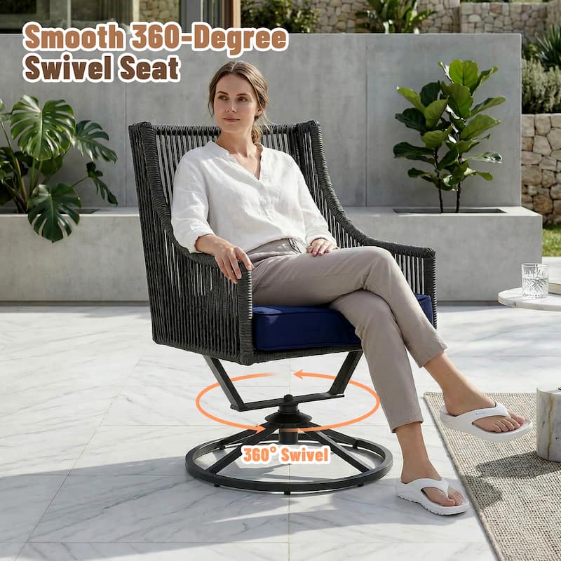 Outdoor Wicker Swivel Chairs with Cushion (Set of 2)
