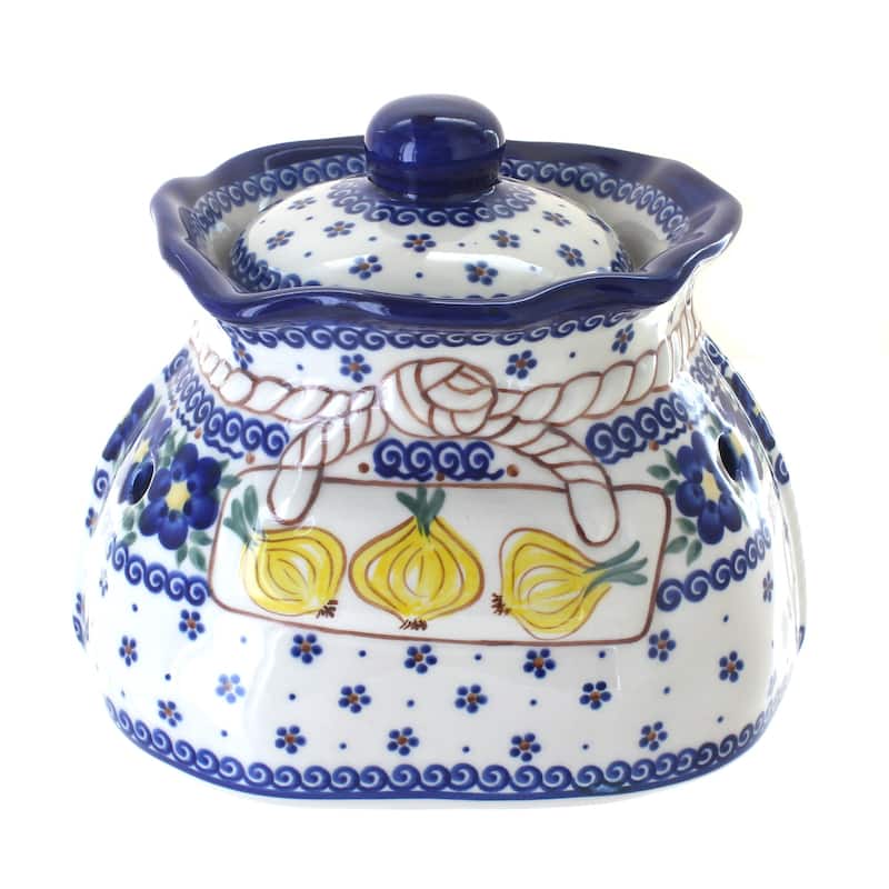Blue Rose Polish Pottery Spring Blossom Large Garlic Keeper - Spring Blossom