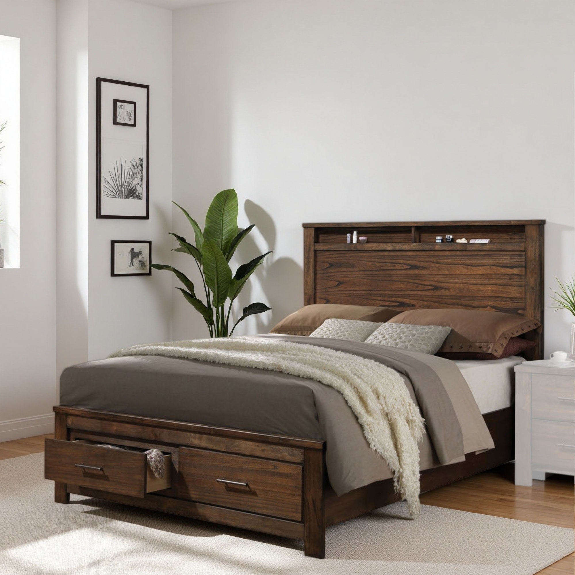 Synthetic Wood Storage Bed with Storage Headboard, and Footboard