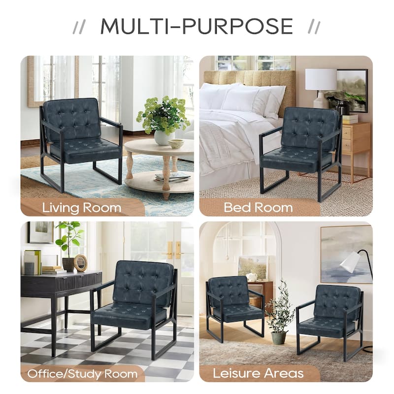 Leather Accent Chair, Accent Arm Chair Comfy Armchair with Metal Legs - Set of 1
