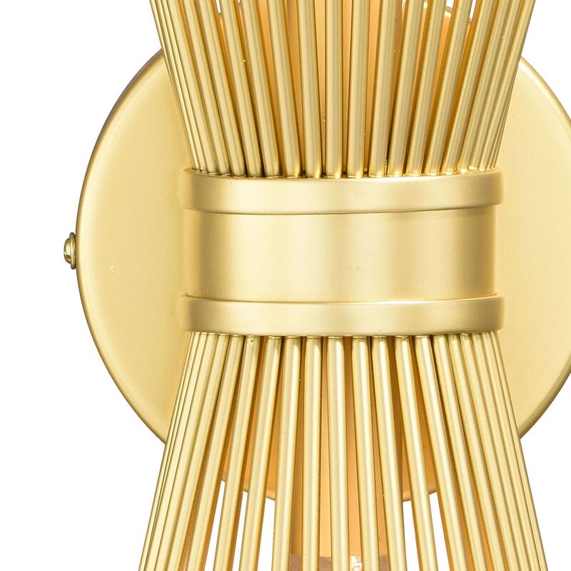 Nikko 2 Light Gold Mid-Century Modern Flush Wall Sconce - 6.5-in W x 15.5-in H x 4.75-in D - 6.5-in W x 15.5-in H x 4.75-in D