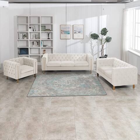 Mixoy Modern Living Room Sets, Velvet Chesterfield Sofa, Deep Button Tufting