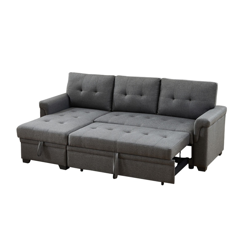 Reversible Sleeper Sectional Sofa, Solid Wood Frame & Linen Tufted Seat ...