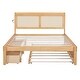 preview thumbnail 6 of 16, Wood Queen Size Rattan Platform Bed Frame with Sockets, Drawers and Trundle