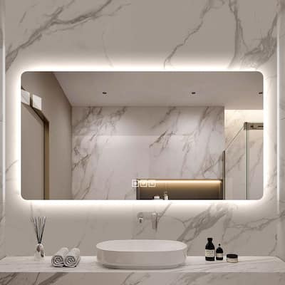 60 x 28 Rectangular Frameless Wall Mounted Mirror with Dimmable LED Light and Anti-Fog
