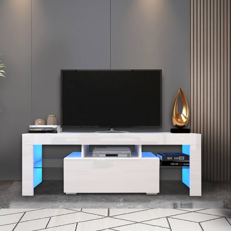 GDF Studio - Hermey Modern Entertainment TV Stand with LED Lights and Storage