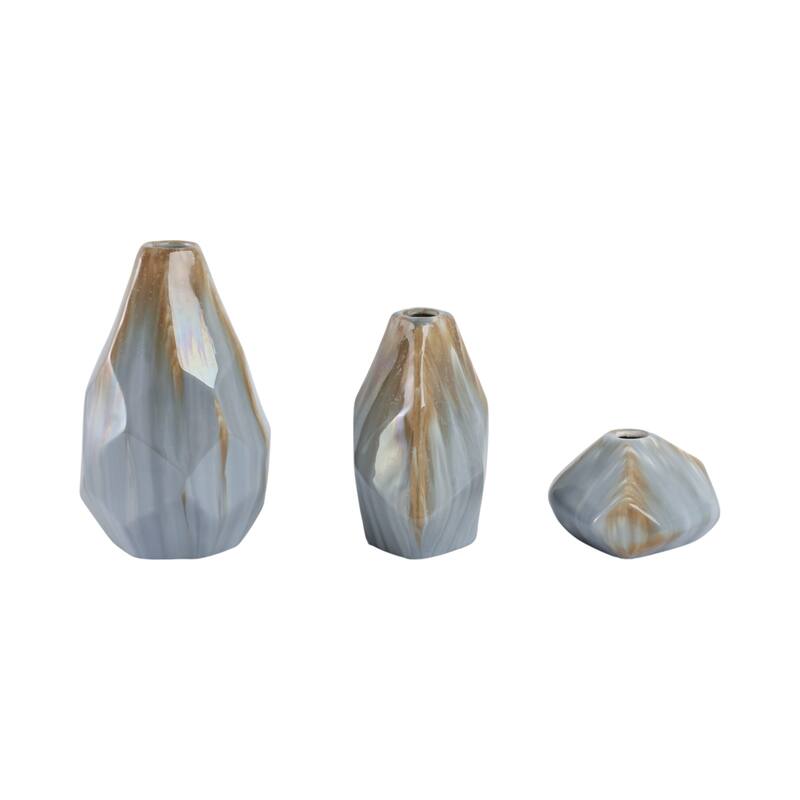 Ceramic Vases Modern Faceted Casual Decor (Set of 3) - 3/7/9" Brown