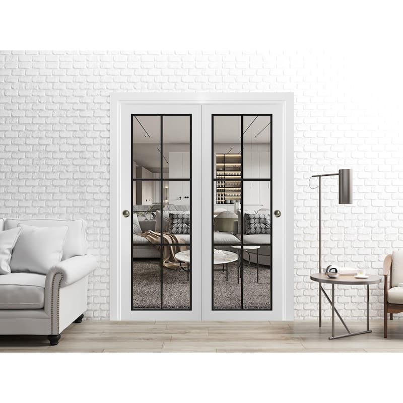 Bypass Doors 36 x 80 Lucia 2366 White Silk Clear Glass Sturdy Rails