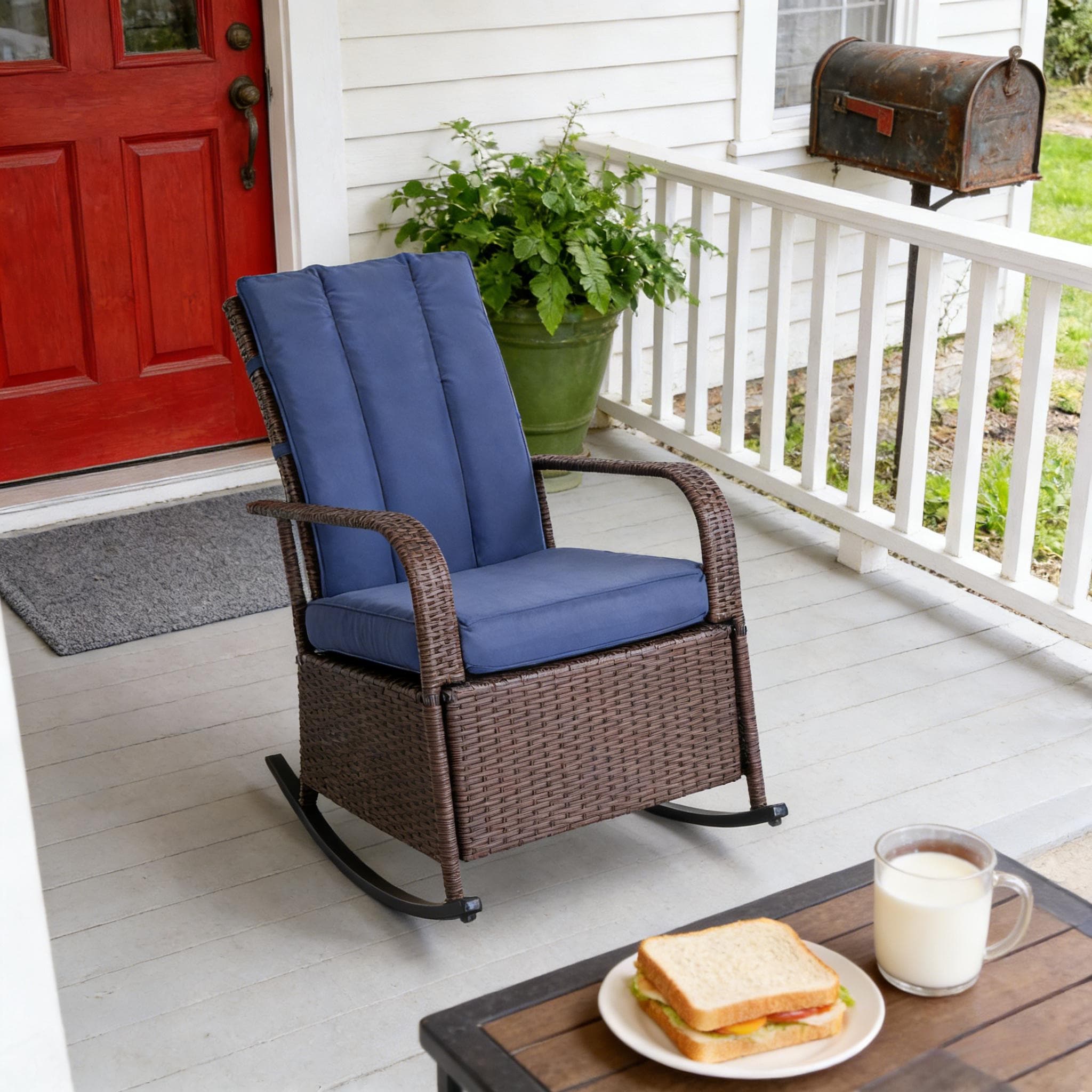 GDFStudio Outdoor Brown PE Wicker Rocking Recliner Chair