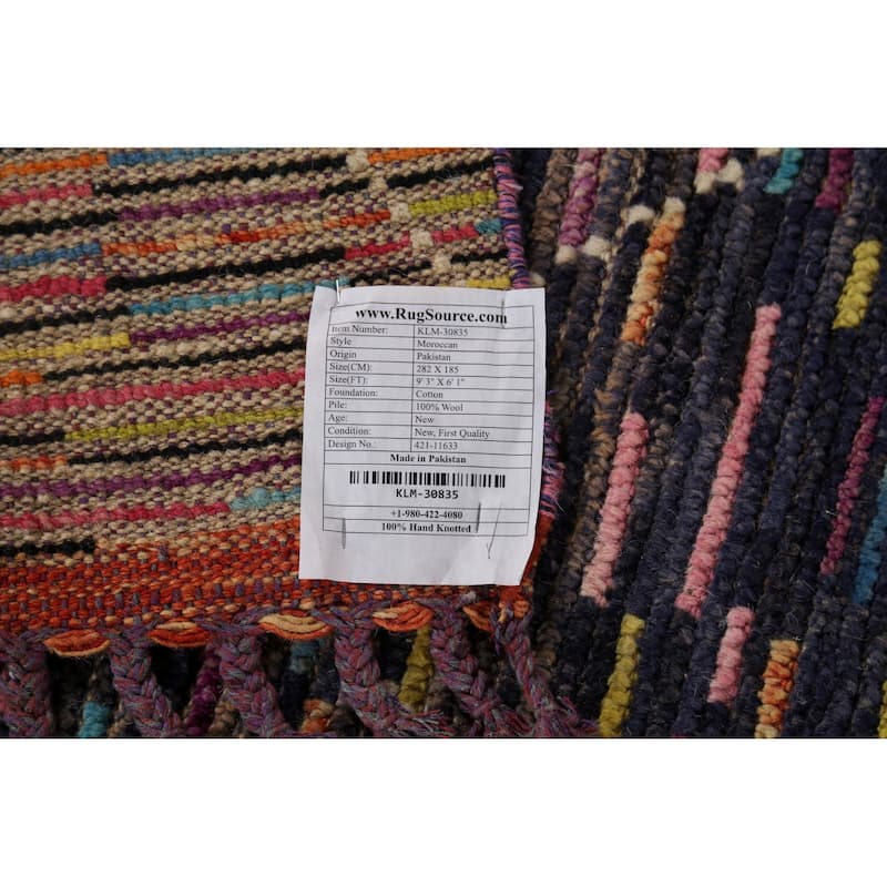 Colorful Trellis Moroccan Area Rug Hand-Knotted Wool Carpet - 6'1"x 9'3"