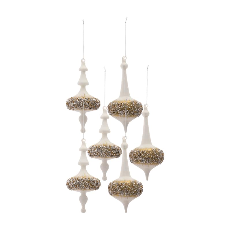 Glass Finial Drop Ornament (Set of 6) - White