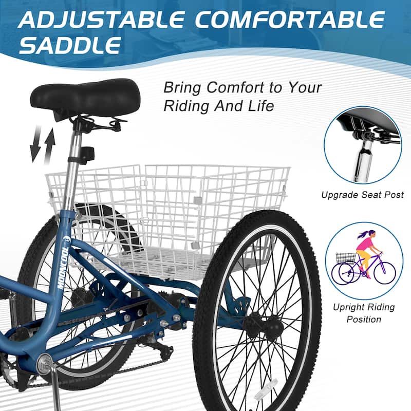 DoCred Adult Folding Tricycle, 7 Speed 3-Wheel Bicycle with Basket