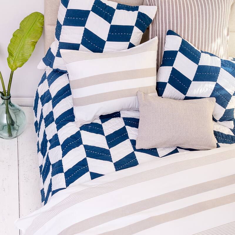 Herringbone Patch Indigo Euro Sham