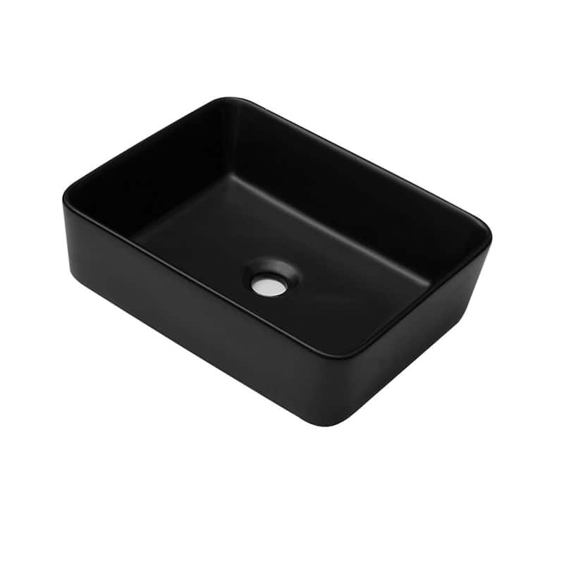 Lordear 19 inch Ceramic White/Black Bathroom Sink Rectangular Vessel Sink - Black