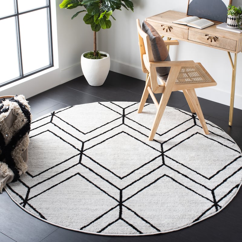 SAFAVIEH Adirondack Benilda Modern Geometric Rug - 4' Round - Ivory/Black