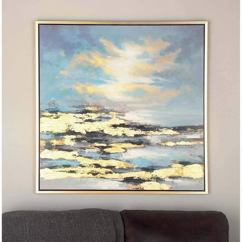 Canvas Leaf Living Room Framed Wall Art with Silver Frame